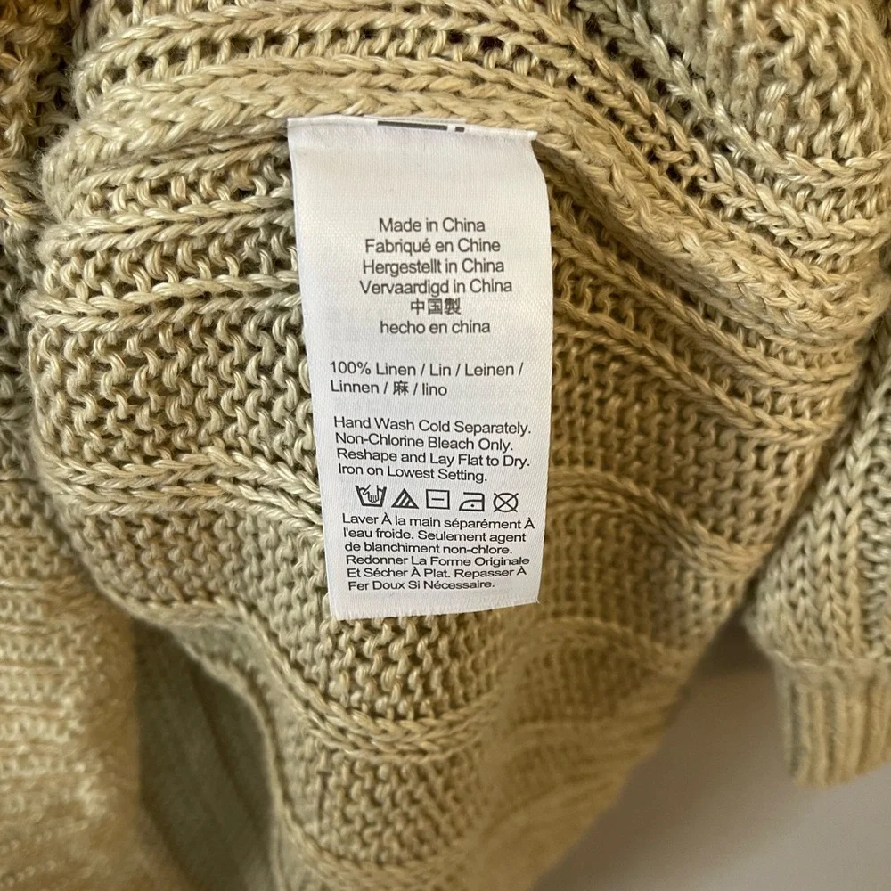 J.Crew Linen Ribbed Short Puff Sleeve Knit Sweater Top L